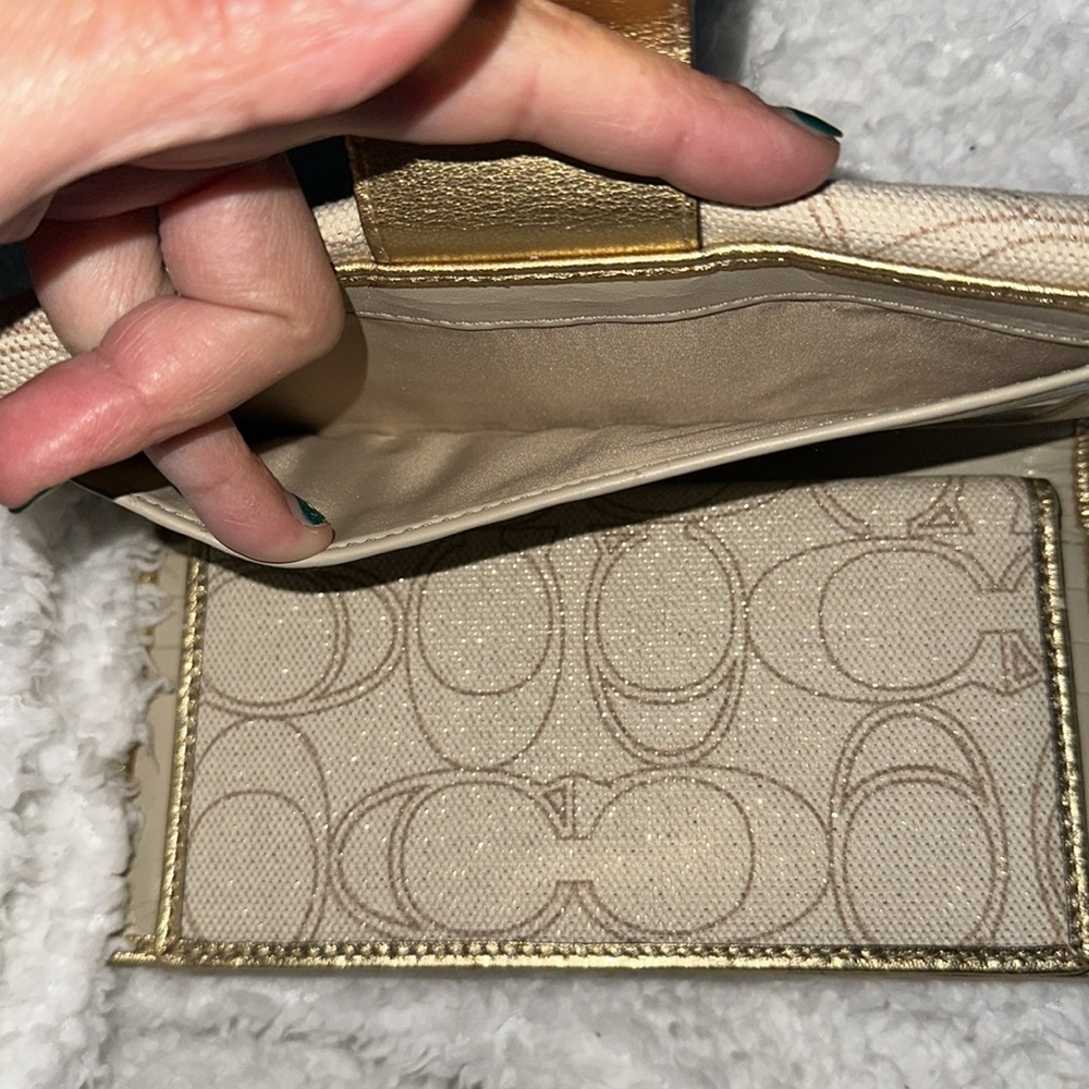 Coach Gold metallic cream and brown signature canvas long Wallet bundle - Picture 15 of 16